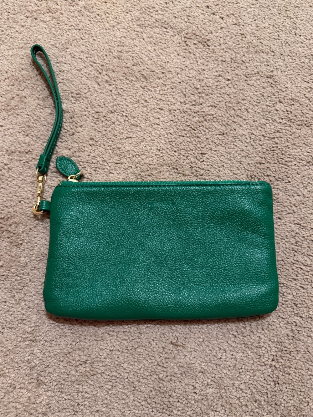 Befen Kelly Green Leather Wristlet Clutch Gold Hardware.  Perfect soft zippers.